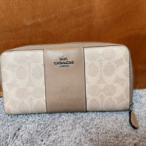 Coach Cream and Tan Zip Wallet